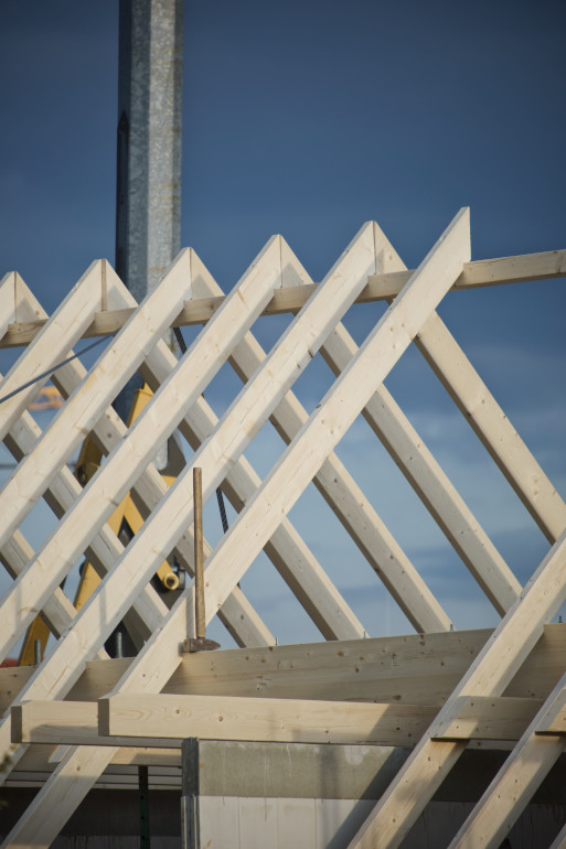 Partially constructed roof trusses for a new residential home in Tennessee